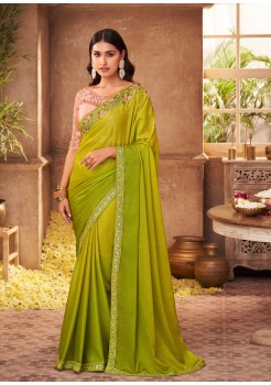 Parrot Green & Pink  Majestic Silk Saree